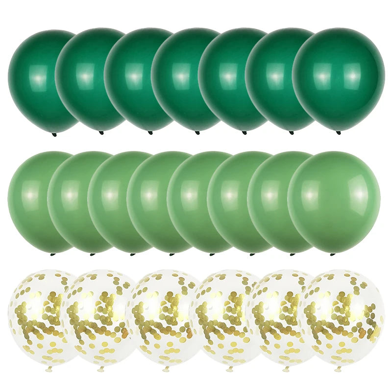 20Pcs Bean Green Balloons Set Metallic Confetti Ballon Animal Jungle Safari Birthday Party Decorations kids Anniversary Globos