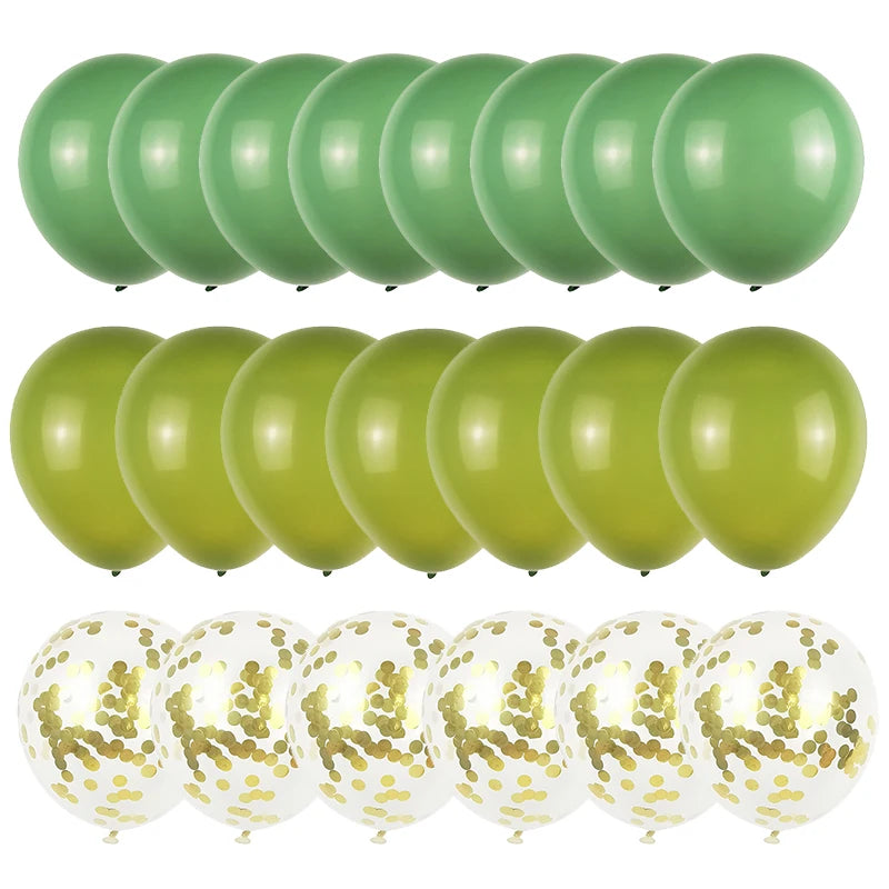 20Pcs Bean Green Balloons Set Metallic Confetti Ballon Animal Jungle Safari Birthday Party Decorations kids Anniversary Globos