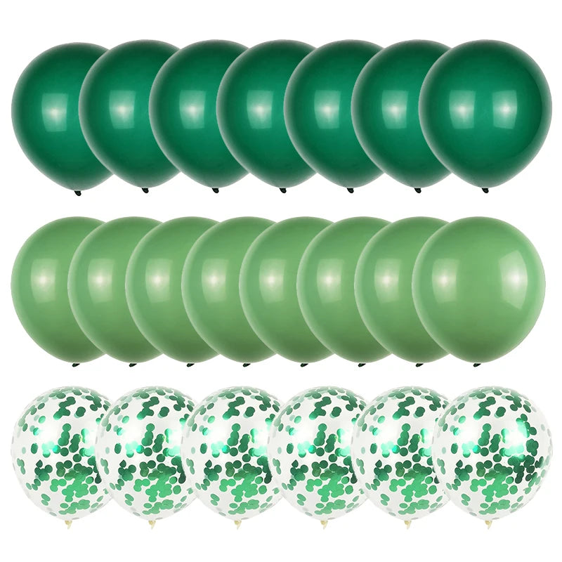 20Pcs Bean Green Balloons Set Metallic Confetti Ballon Animal Jungle Safari Birthday Party Decorations kids Anniversary Globos