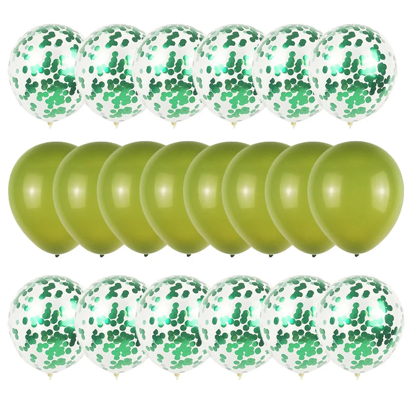 20Pcs Bean Green Balloons Set Metallic Confetti Ballon Animal Jungle Safari Birthday Party Decorations kids Anniversary Globos