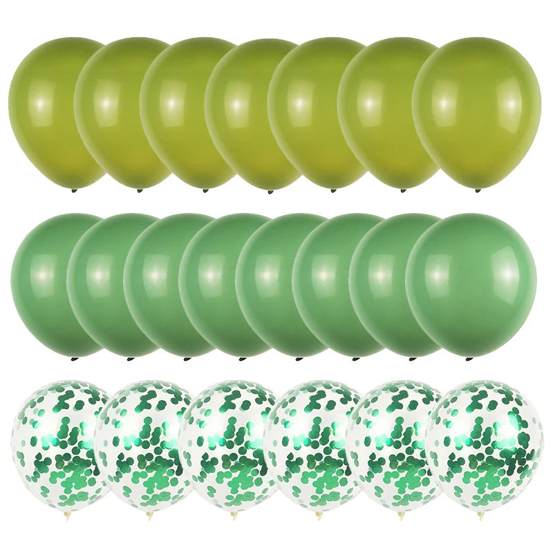 20Pcs Bean Green Balloons Set Metallic Confetti Ballon Animal Jungle Safari Birthday Party Decorations kids Anniversary Globos