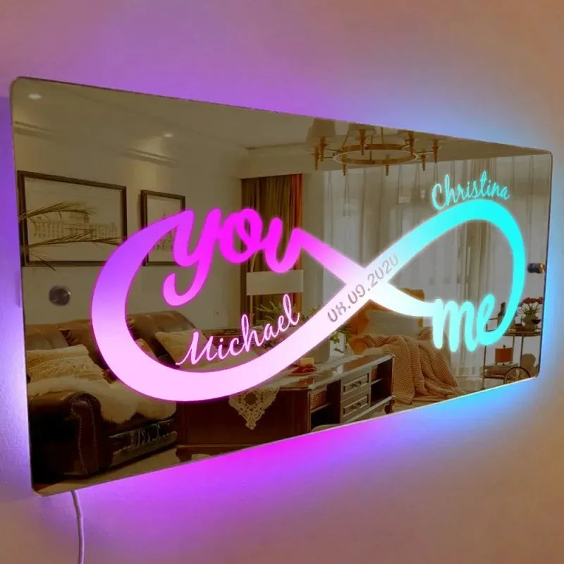 Acrylic Luminous Mirror Light Up Name Mirror 12 Color LED Name Illuminated mirror Personalized Family Name Valentines Gift