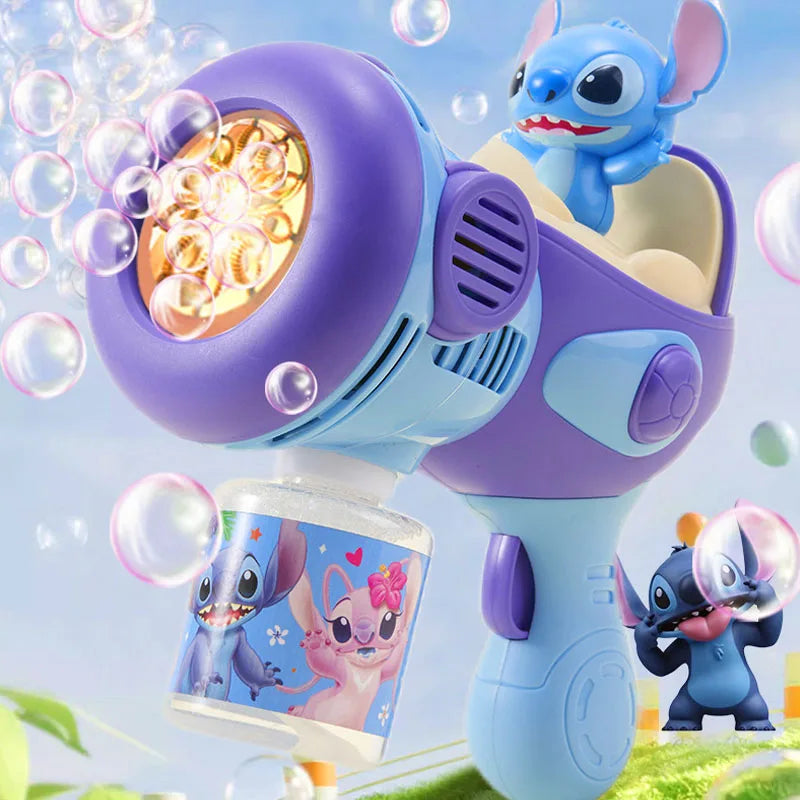 New Stitch Electric Bubble Gun Kids Toy Bubbles Machine Automatic Soap Blower With Light Outdoor Games Boys And Girls Gift