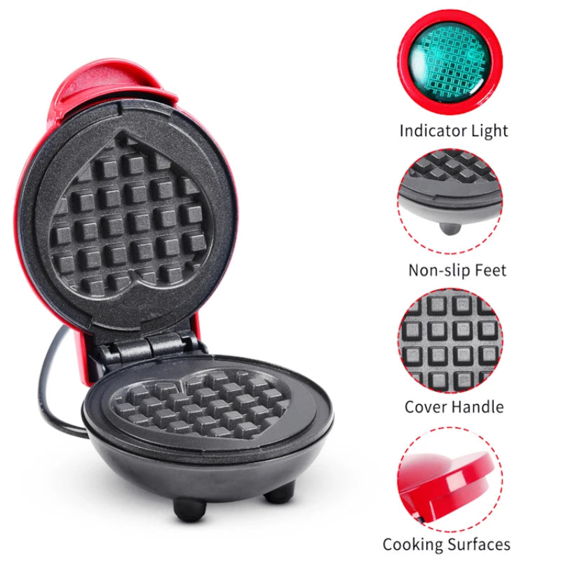 Electric Waffle Machine Portable Home Breakfast Machine Waffle Maker Breakfast Love Heart Shaped Waffle Maker Cooking Appliance