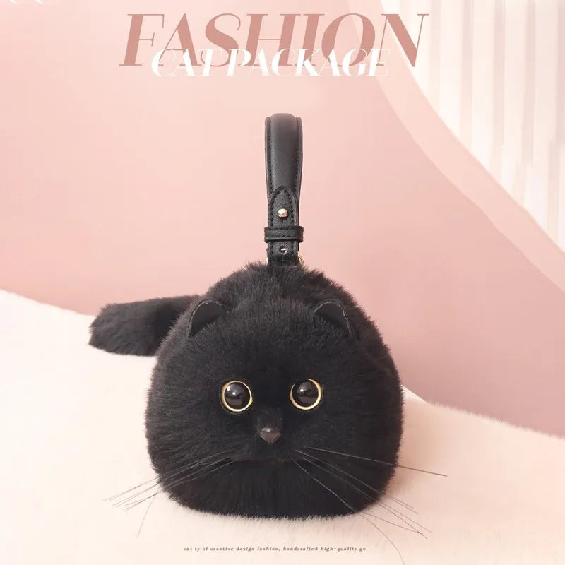 One Shoulder Bag Female Design Small Man Messenger Bag Versatile Hand Made Autumn and Winter Plush Cute Cat Bag