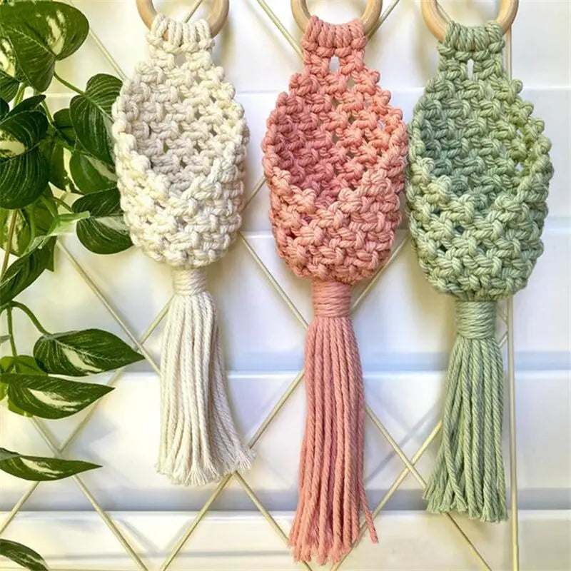 Colourful Macrame Wall Hanging Air Plant Holder Planter Cotton Hand Weaving Flowerpot Net Bag For Home Decor Bedroom Decoration